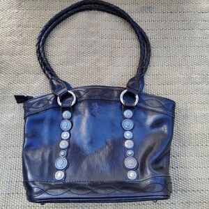 Patricia Nash Zorita Satchel Renaissance Coins Black Leather Tote Braided Purse